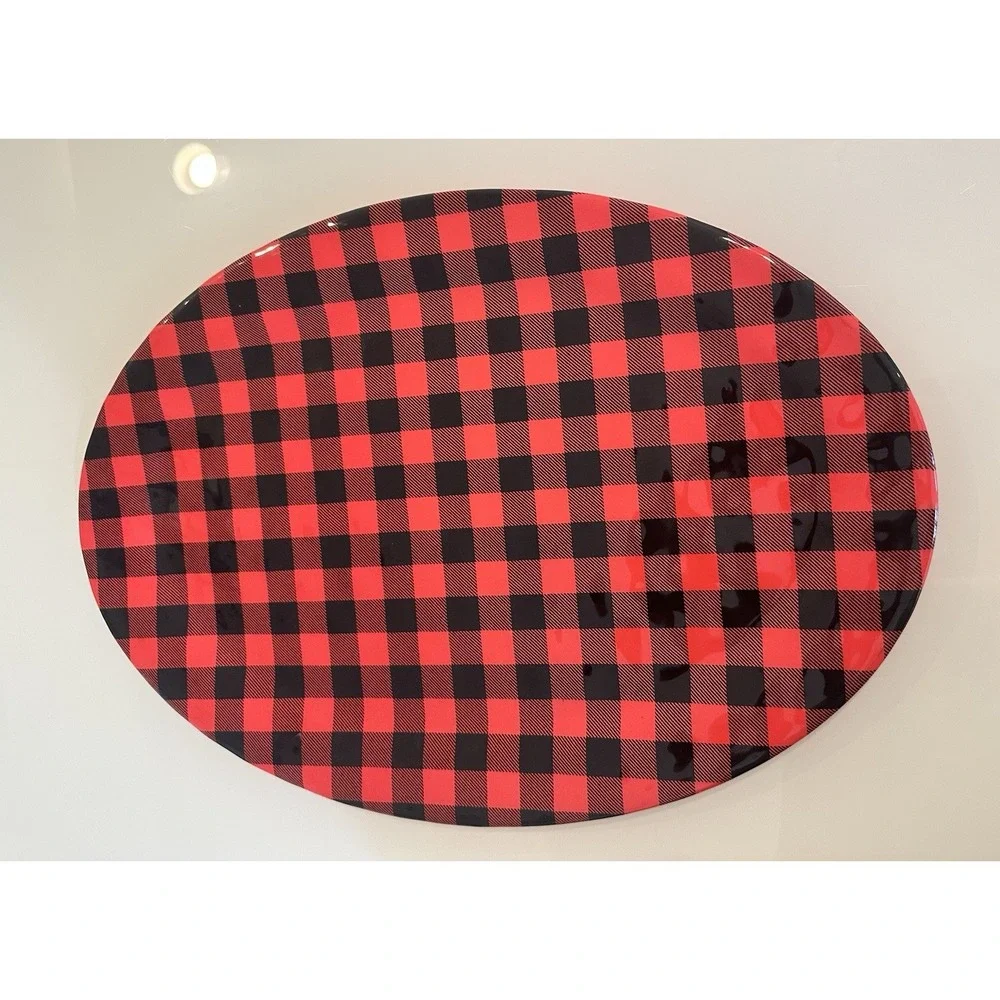2 ROBERT STANLEY Melamine Red Black Buffalo Servingware & Accessories 19.8x13.5